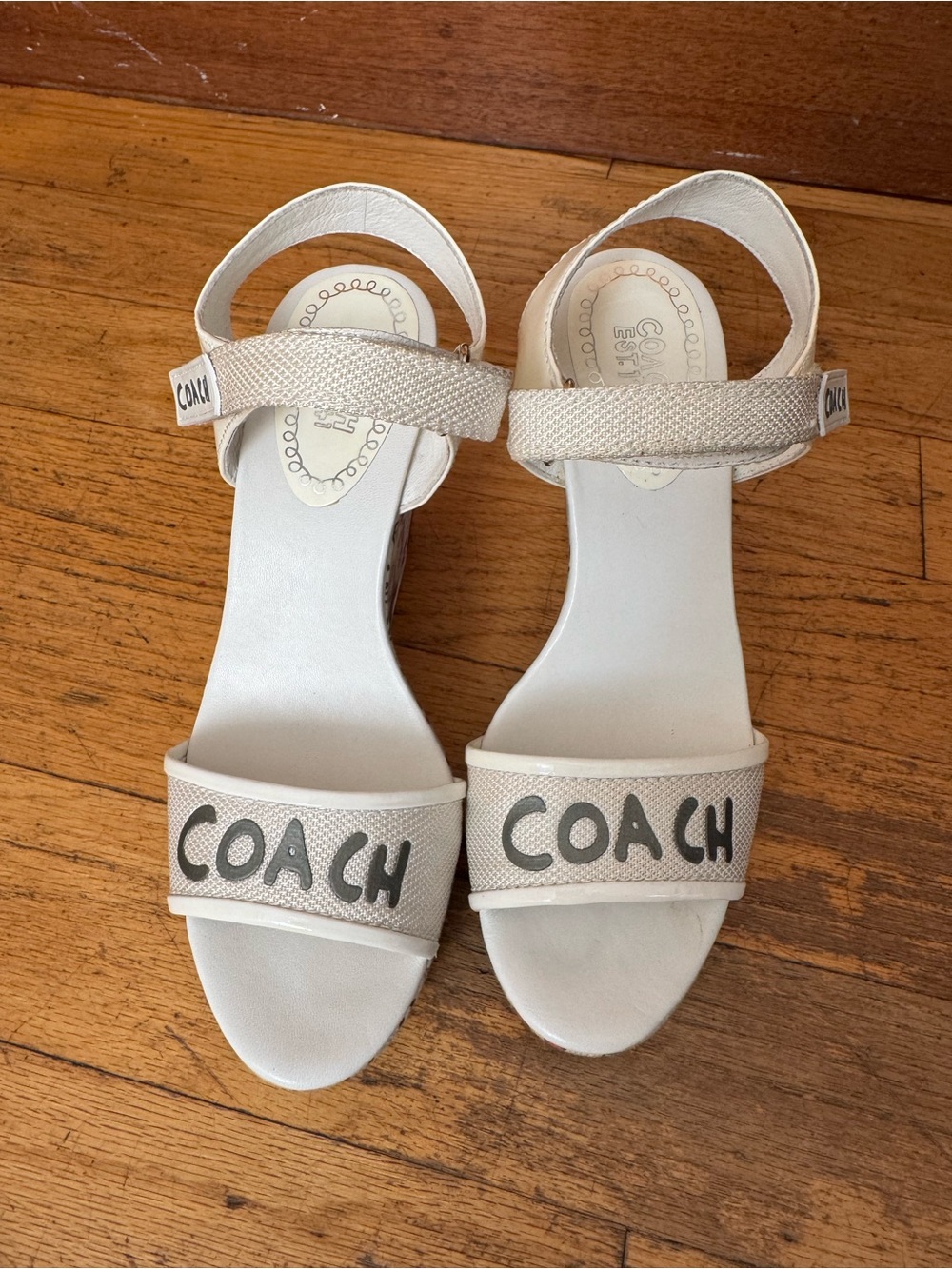 Coach Cream Beige Logo Strap Sandals